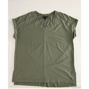 Banana Republic Top Women L Green V-Neck T-Shirt Dolman Sleeve Cotton Blend Knit